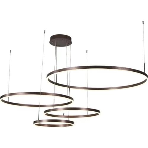 Modern Creative Circle Ring LED Pendant Light Brown/ Golden Color hanging Lighting for Living Room Dining Room Bedroom Hall