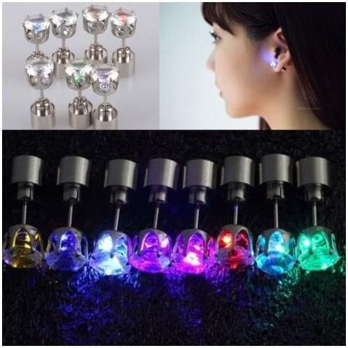 Christmas party light up crystal earrings men women kids dance club LED Luminous Stud Flash Earrings festive event props gift