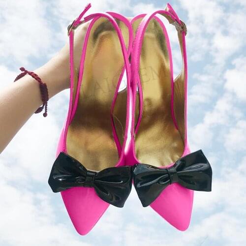 LAIGZEM 2020 Women Heels Pointy Toe Bowtie Colorful Pumps Party Slingbacks Shoes Woman Tacones Zapatos Mujer Large Size 45 46 47