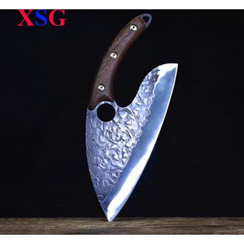 Kitchen Knife Sharp Cleaver Stainless Steel Hand-Forged Hammered Slicing Knife Ring Unique Non-stick Food Viking Knife Chef Tool
