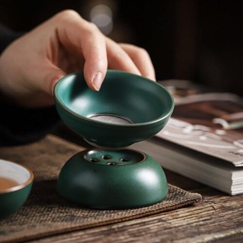 Japanese Coarse Pottery Tea Strainers with Stainless Steel Tiny Filter Ceramic Tea Leaf Funnel Spice Filter Kung Fu Tea Set