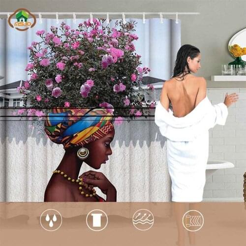 MSJO Shower Curtain 3d African American Flower Waterproof Bathroom Accessories Sexy Girl Floral Polyester Curtains For Bathroom