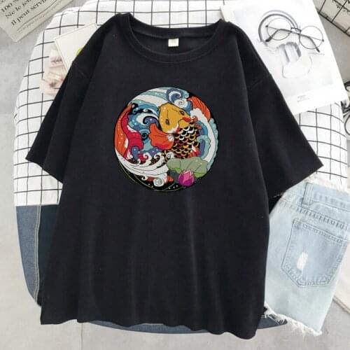 Cartoon Carp Funny Print Women T-Shirt Creativity Loose Tee Clothing Summer Soft Streetwear Casual Oversize Women Tshirts tops