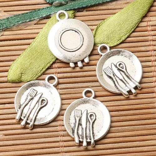 40pcs dark silver color dinner knife fork spoon design charms EF2818