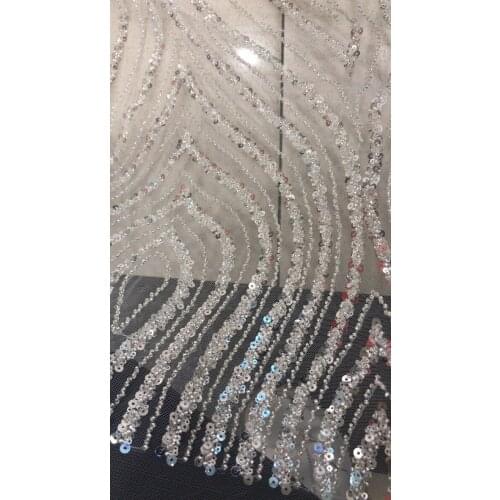 5 yards/bag Silver embroidered sequin beaded new European and American style fabric for wedding dress design MX745