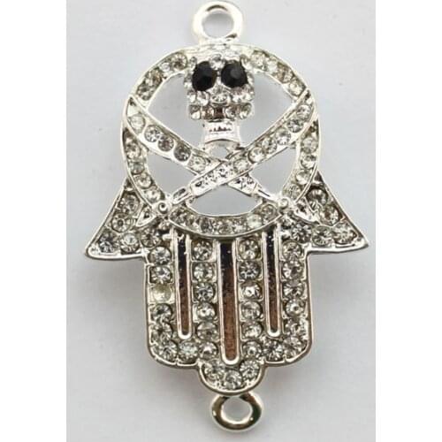 8PCS Clear Pave Rhinestone Silver Color Tone HAMSA Hand Link Connectors #22889