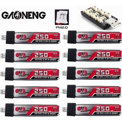GAONENG 1S 250mAh 3.8V HV 4.35V 30C/60C Lipo battery + Charger for QX65 Blade Nano QX CPX MSR Inductrix FPV Tiny7 Beta65S Drone