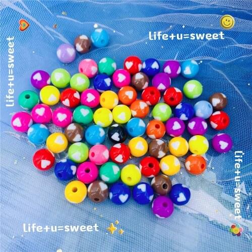 12/16/20mm Acrylic Beads Withlove Shape Printed Colored Beads For Making Charming DIY jewelry Bracelet Earring Necklace Pandora