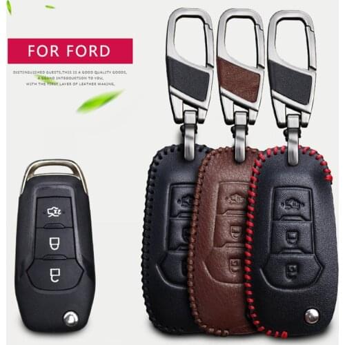 Leather Car Key Case Cover for Ford Focus Fusion Fiesta MK7 MK8 S Max Mondeo Ranger Mustang Kuga Galaxy Explorer Car Accessories