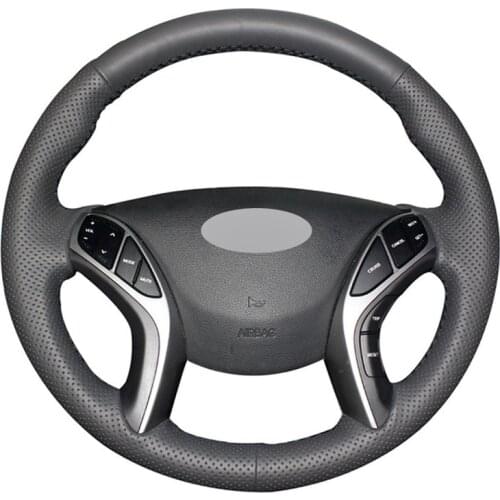 Black Artificial Leather Handsew No-slip Car Steering Wheel Cover for Hyundai i30 2012-2017 Elantra GT 2013-2017 Elantra Coupe