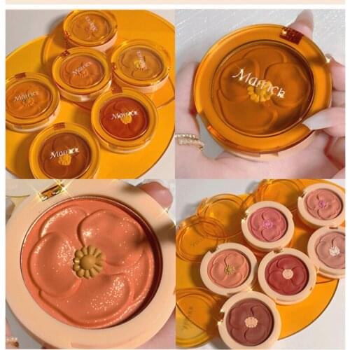 Flower Single Color Blush Makeup Palette Mineral Powder Red Rouge Lasting Natural Cream Cheek Tint Orange Pink Korean Cosmetic