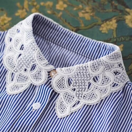 Decorative Hollow detachable Pointed Rose Embroidered Ribbon Pearl lace shawl big chiffon Shirt Fake Collar Women Removable