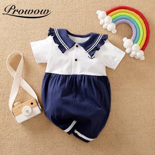 Prowow Infant Sailor Outfits Baby Girls Overalls Summer Newborn Clothes Lace Collar Girls Romper For Newborn Jumpsuits Cute