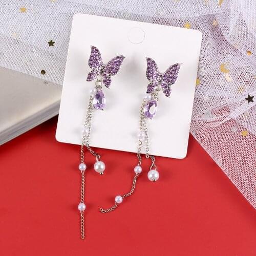 Butterfly Full Diamond Pearl Tassel Long Earrings Fashionable Banquet Earrings Women Earrings Designed For Women Send Girlfriend