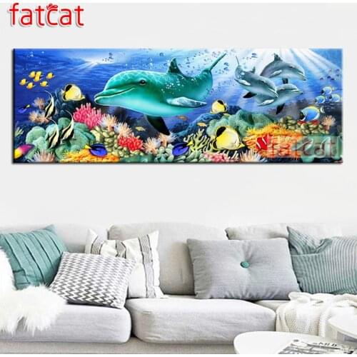 FATCAT Dolphin sea animals large 5D Diy Daimond Painting Full Square Round Drill Rhinestone Embroidery Sale Decoration AE3052