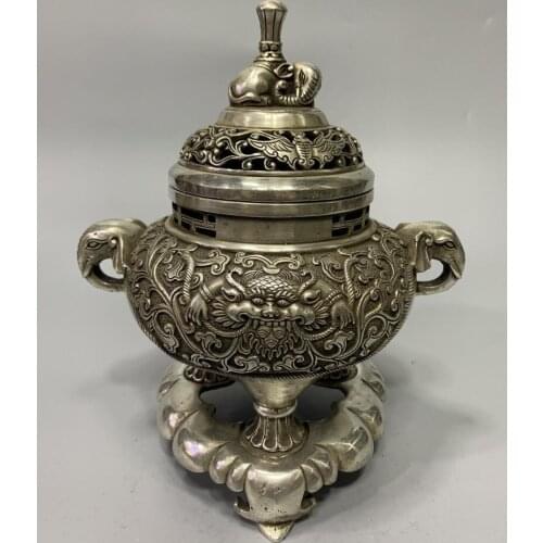 China White copper beast grain Incense burner crafts statue