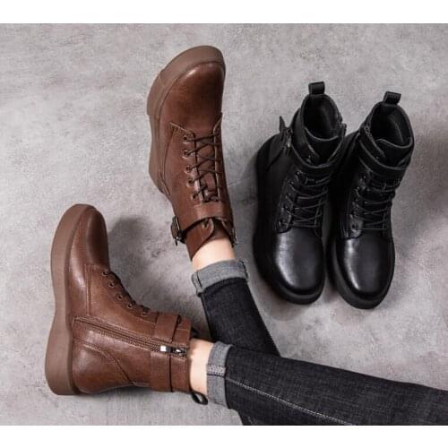 Genuine leather zipper high-heeled Breathable classic elegant boots shose cancise pumps winter Soft and comfortable wedges wome