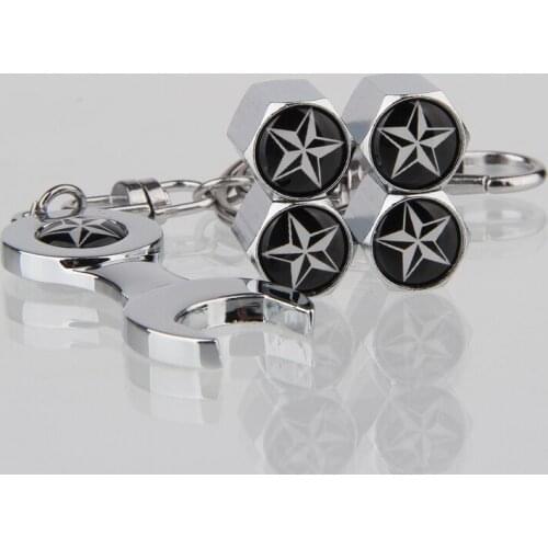 5-pointed Star Pattern Car Tire Wheel Valve Caps with Wrench Shape Car Key chain for Motorcycle Bike Accessories for Mazda Speed