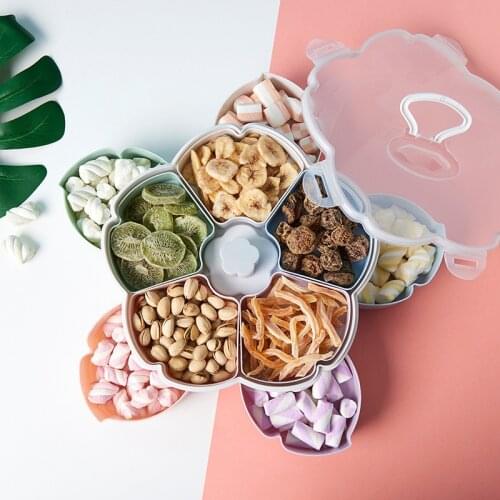 Creative Flower Petal Fruit Plate Candies Storage Box 5Grids Nuts Rotating Sandwich Tray Flowers Gift Box Food For Wedding Party