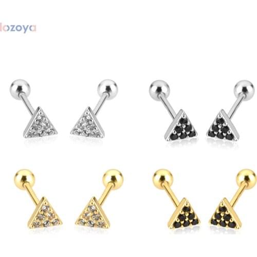 Lozoya 925 Sterling Silver Gold Triangle Rock Punk Clear Stud Earring Piercing Small Mini Crystal Zircon CZ Jewelry Clips