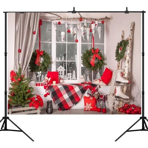 Lyavshi photography backdrop Christmas window wreath living room tree background studio photocall photobooth shoot