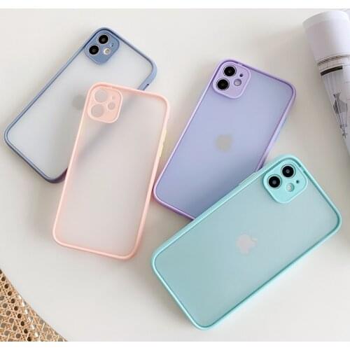 Fashion Candy Color Sockproof Bumper Phone Case For iPhone 12 11Pro XR XS Max X XS 6 6S 7 8 Plus Translucent Matte Hard PC Cover