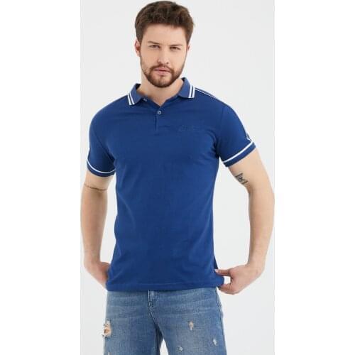 Male Blue Slim Fit Piping Polo Collar T-shirt Daily Casual Fashion Design Attractive