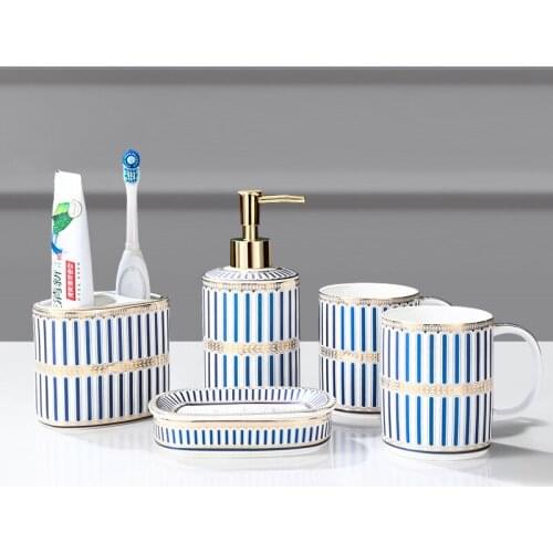 Bathroom Set Ceramic Liquid Soap Dispenser/Dish Toothbrush Holder Gargle Cups 5 Piece Wedding Gifts Birthday Present New Arrival