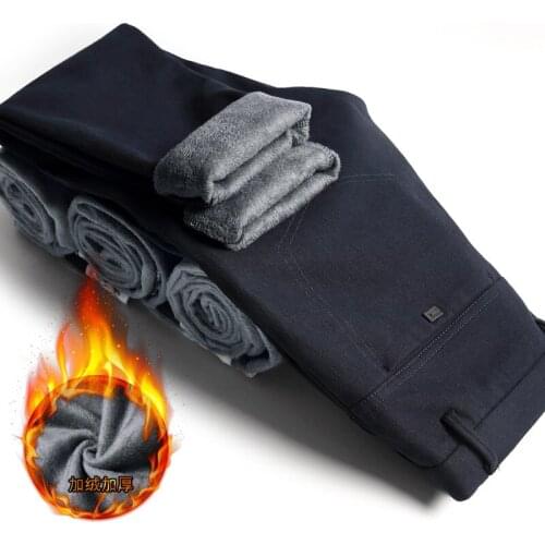 2020 New Winter Mens Warm Casual Pants Classic Style Business Fashion Fleece Thick Grid Trousers Male Brand Clothing