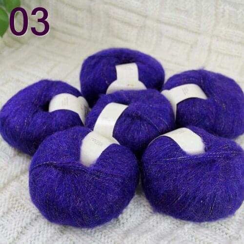 NEW Luxurious Soft 6balls*50g Crocheting & Knitting MOHAIR wool hand Yarn Knitting 03 Rainbow Blue Velvet