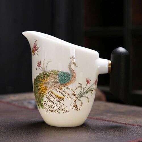Peacock Fair Cup 200ml Ceramic Porcelain Tea Mug Handle Cups Chinese Kung Fu Teaware Accessories Coffee Mugs Tea Maker Crafts