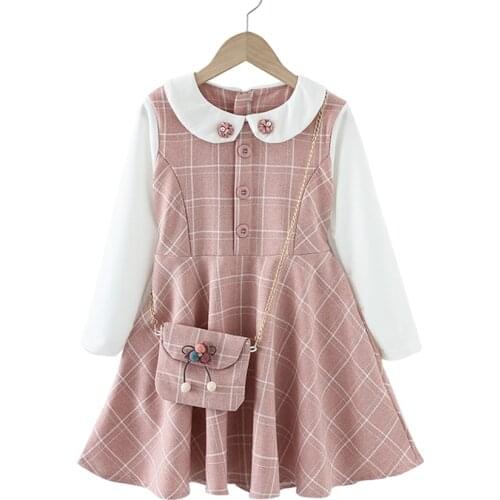 Girl Dress Plaid Pattern Dress For Girls Patchwork Children Party Dress Flower Appliques Costumes For Girls 6 8 10 12 14