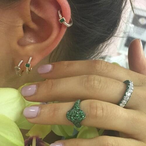 Simple small jewelry earring birthstone baguette cz red blue green purple white minimal cz hoops for women