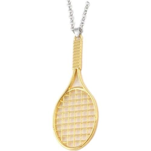RJ Tennis Badminton Racket Pendant Necklace Men And Women Gold Metal Racket Pendant Chain Jewelry Accessories Sports Gifts