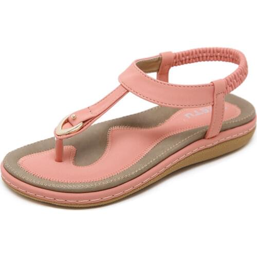 Womens Summer Flip-Flops Fashion Metal Buckle Design Ladies Comfortable Thick-Soled Sandals Non-slip Female Beach Flip-Flops