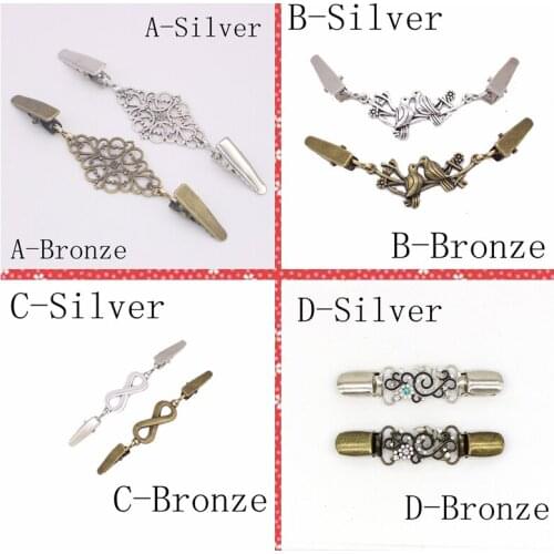 Silver Or Bronze Alloy Brooch Clip For Sweater Shawl Keeper Collar Buckle Holder Garters Garment Accessories Jewelry