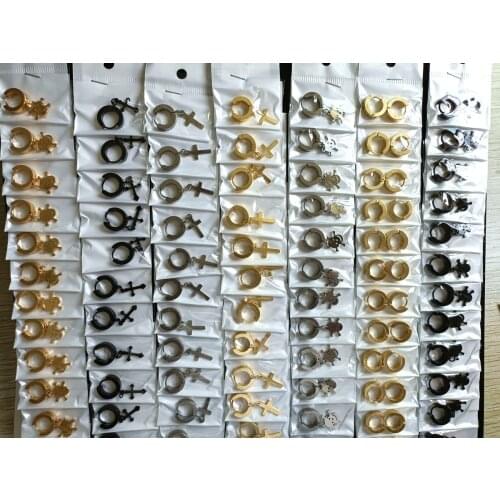 48Pairs (96pcs) Design Mix Stainless Steel Drop Earrings Color Mixed Cross Skull Fashion Earring Circle Earring Wholesale Lots