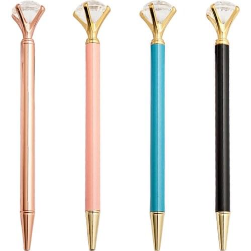 1000pcs/lot Crystal Diamond Multicolor Ballpoint Pen Advertising Gift Office Stationery Metal Ring Roller gold Silver Ball Pens