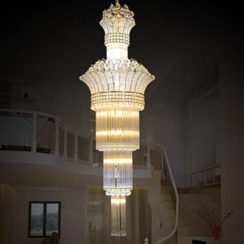 LED Modern Luxury Villa Hotel Large Engineering Crystal Ceiling Light Gold Europe Style Foyer Lamps Living Room DHL Free