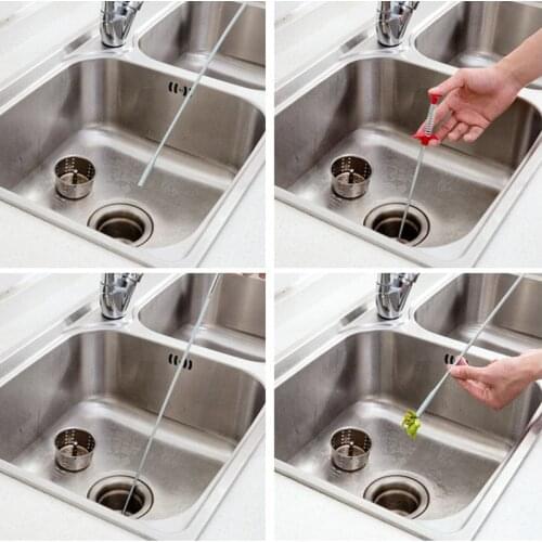 60cm Kitchen Sewer Dredging Device Tools Spring Pipe Sink Free Bending Cleaning Hook With Clip Residue For Kitchen WC Toilet