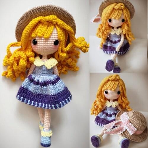 Knitting Dolls Kid Sunni Girls with hat Birthday Gift Crochet Yarn Soft Cotton Toys Handmade Knitted Toy (finished product)