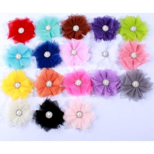 10PCS 2.5" Mesh Hair Flower Rhinestone Pearl Cluster Hair Accessories Fashion Accessory For Hairclip For Head band