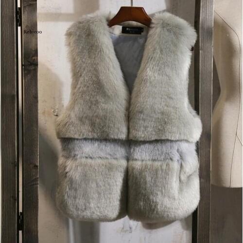 Womens Faux Fur Vests Winter Outerwear Womens Fur Vest Artificial Faux Fox Fur Coat Veste Femme