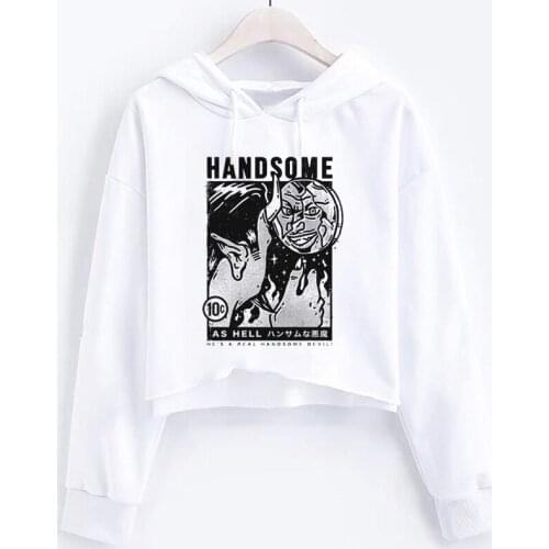 Winter Long sleeve Fashion oversized hoodie Women Harajuku Crewneck Short Sweatshirt Devils contract Print Loose Pullovers