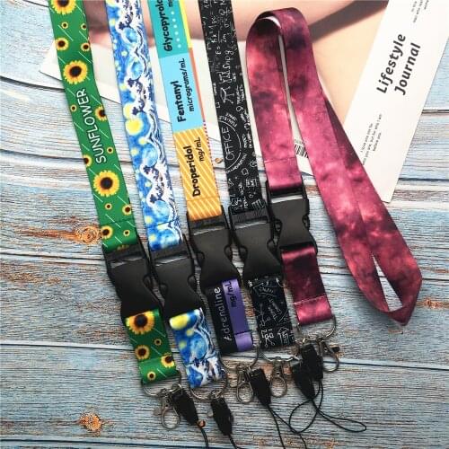 2 in 1 Sunflower Star Lanyard Keys Phone Holder Keychain Neck Strap Keyring DIY Remove Buckle Hang Rope