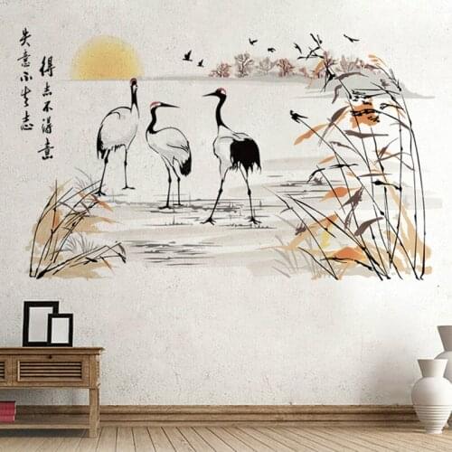 Watercolour red crowned crane wall sticker PVC Material DIY wall decals for Living room sofa background wall decor sticker