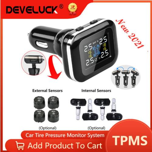 Develuck Car TPMS Cigarette Lighter Digital tpms Car Tire Pressure Alarm System USB Port Security Alarm Systems tire pressure