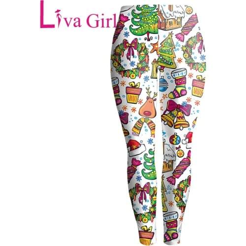 Liva Girl Christmas Print Long Bodycon Legging Women 2019 Mujer Stretchy Skinny Pants Spandex XL Christmas Tree Bell Elk Present