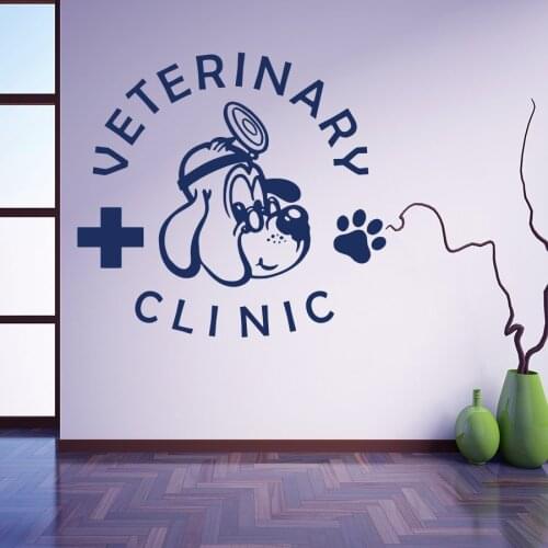Dogs Veterinary Clinic Sign Wall Sticker Grooming Salon Hospital Shop Decor Cats Dogs Veterinary Services Wall Decals AZ585