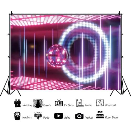 80 90s Disco Neon Light Ball Background Portrait Photography Indoor Party Photozone Decor Backdrops Photocall Studio